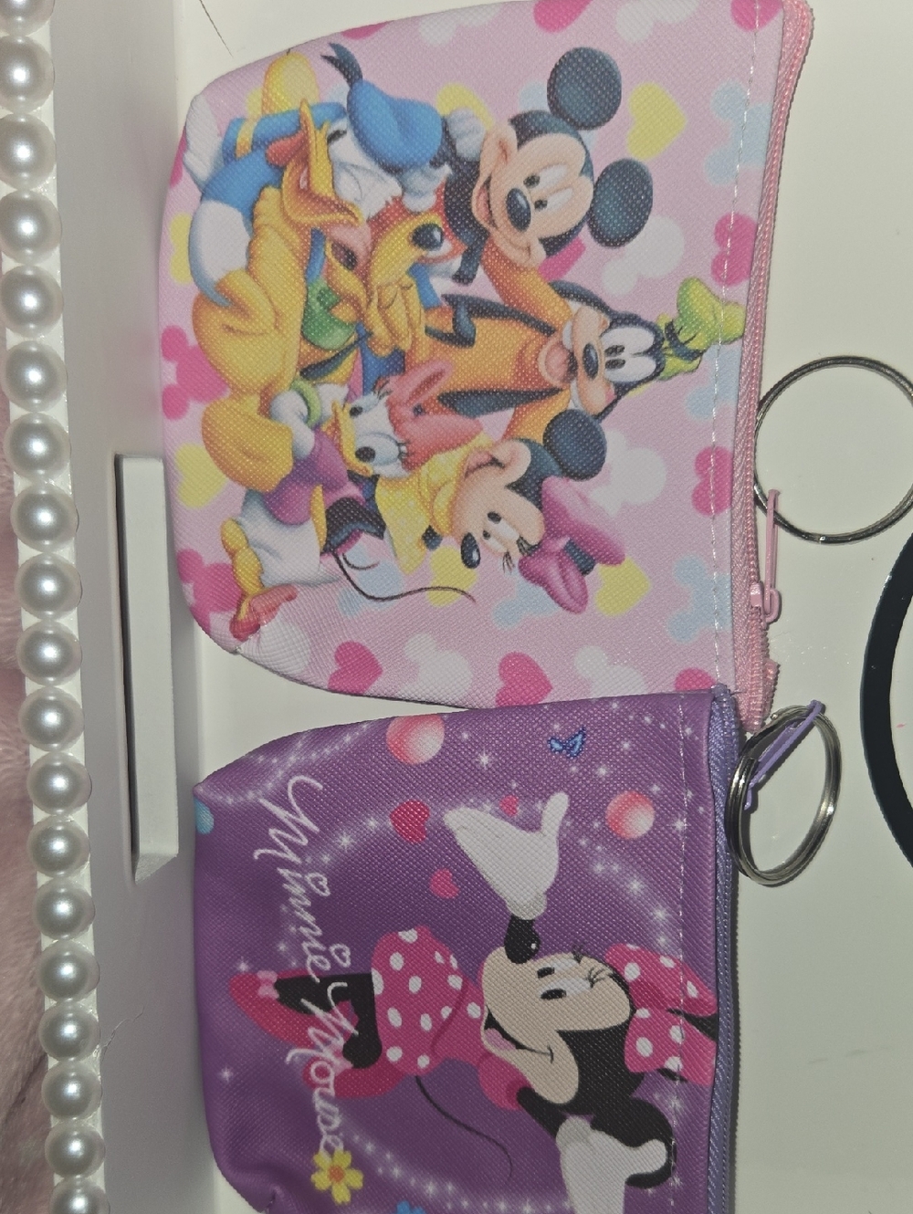 NEW.2pc Pink and Purple Character Coin Pouches - Mickey & Minnie